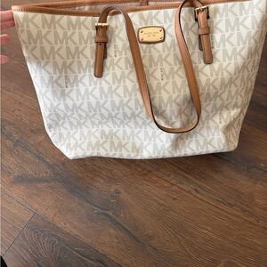 Michael Kors White and Tan Signature Tote